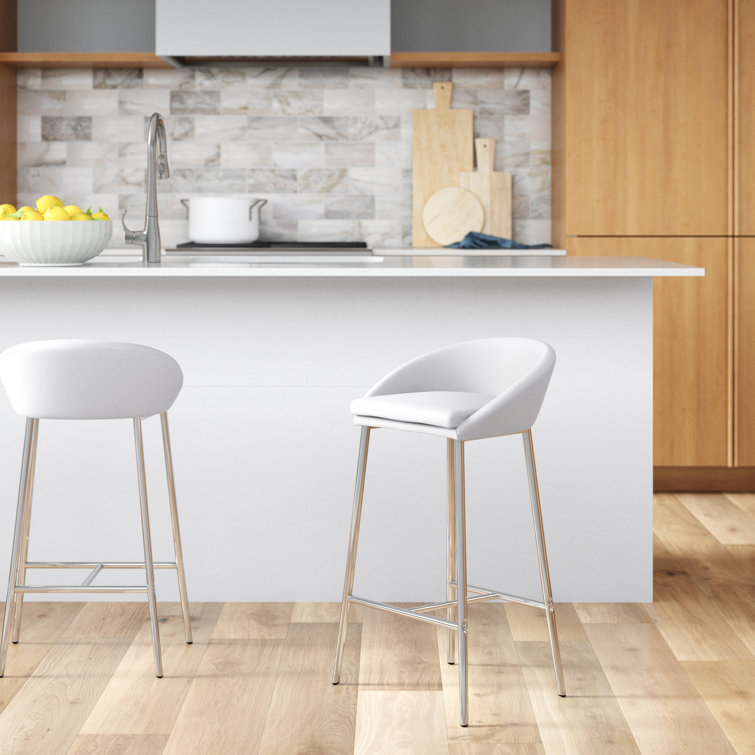 Glaser Bar Stool Counter Height Kitchen Metal Pu Leather Look Chrome Contemporary